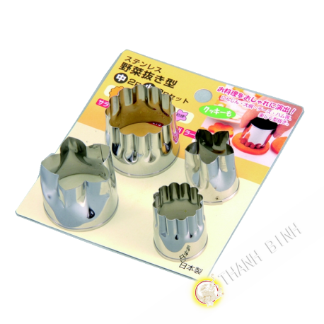 Mold cup vegetables stainless steel, lot of 2pcs Ø3,5cm + 2pcs Ø2,5cm KOHBEC Japan