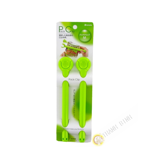 Clip / Pince đóng túi nhựa màu xanh lá cây 3x19cm, lô 2pcs INOMATA Bản